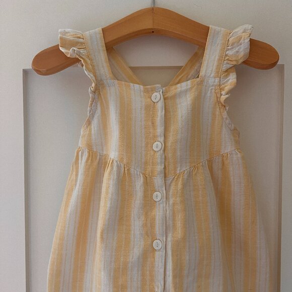 Kids Yellow and White Stripe Ruffle Linen Dress 6months - Picture 1 of 3